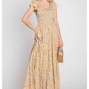 Pinkblush Yellow and Blue Smocked Tiered Maxi Dress